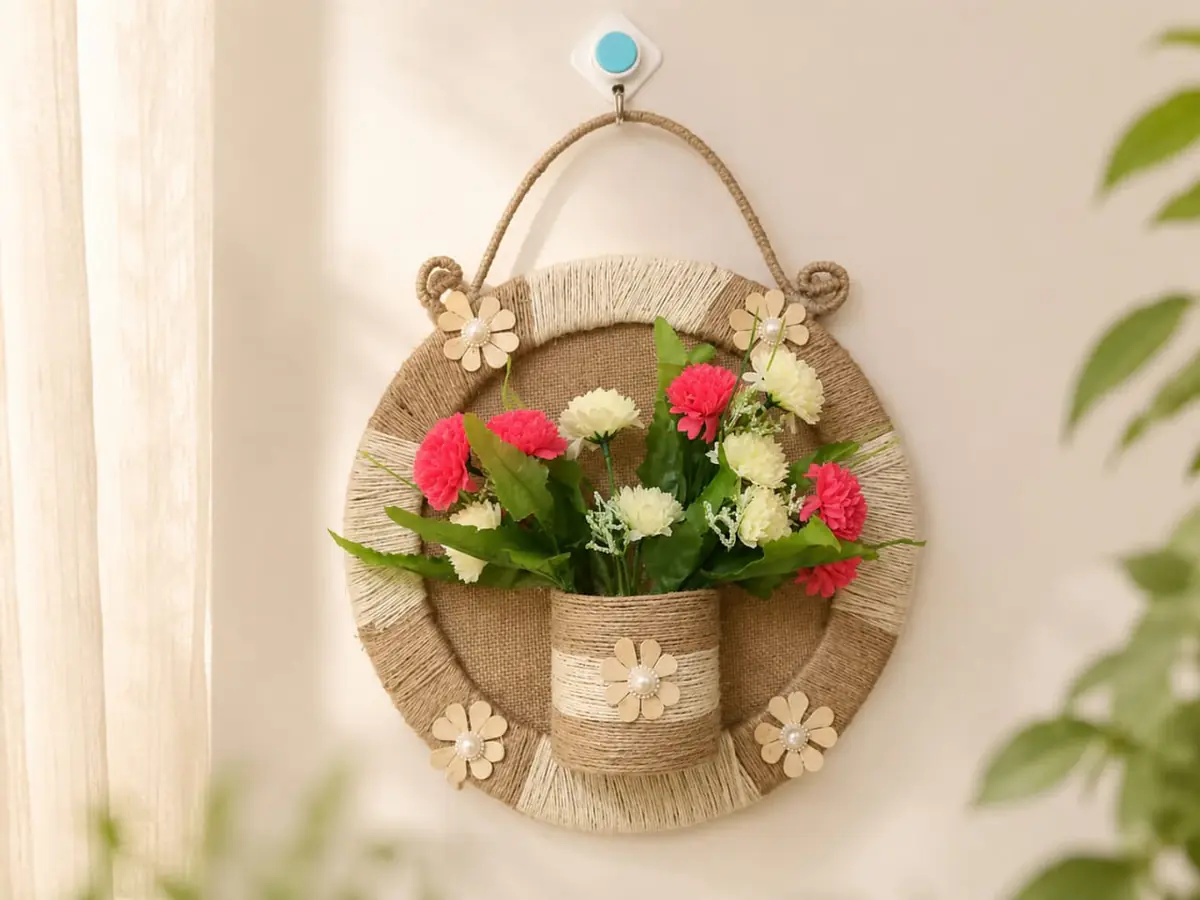 Handmade Jute (Floral Pocket Wall Hanging)