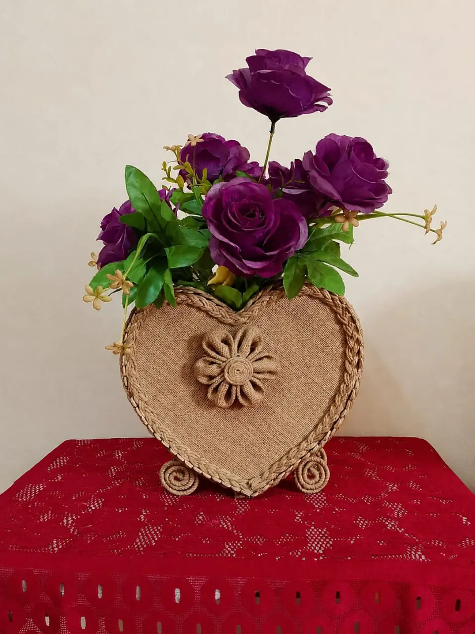 Handmade Jute (Heart Floral Vase)