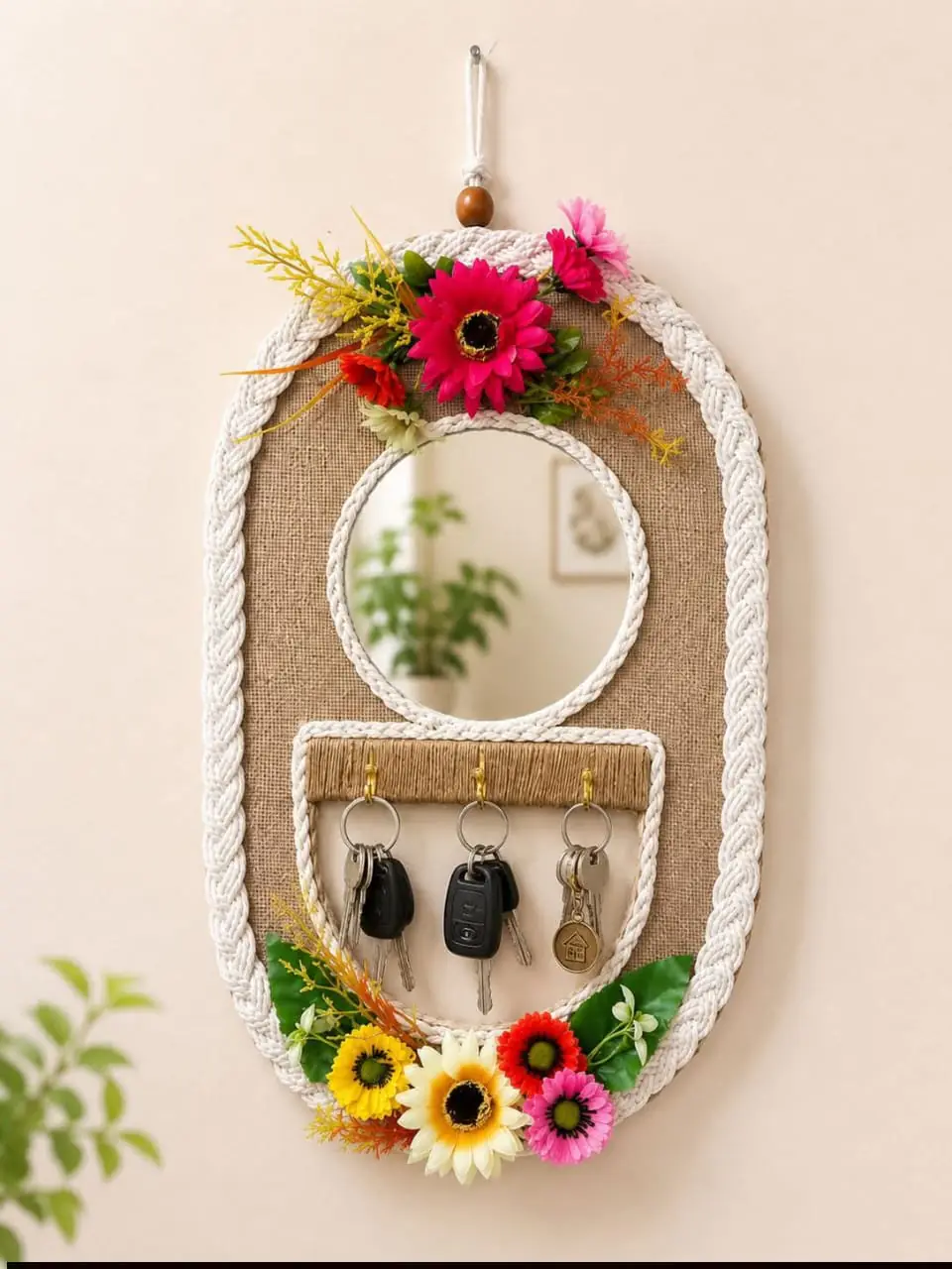 Handmade Jute (Mirror & Key Holder) Wall Hanging