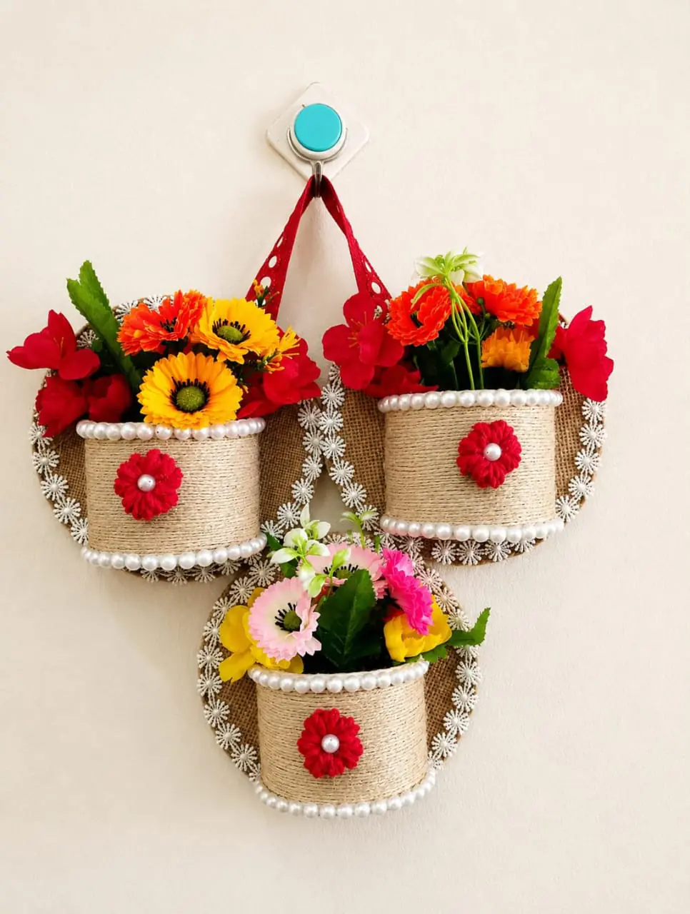 Handmade Triple Jute (Floral Wall Hanging Planter)