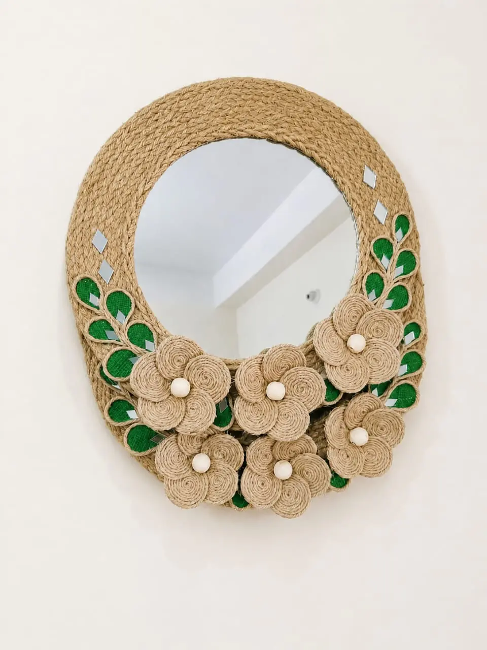 Premium Handcrafted Jute Floral (Round Wall Mirror)