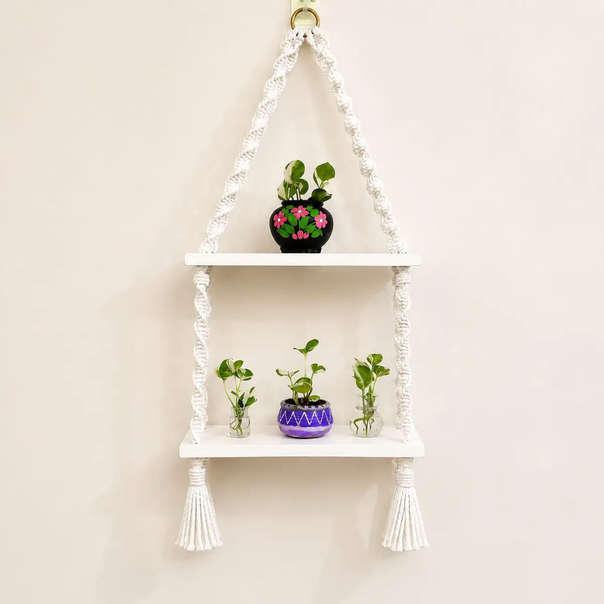 White Macramé (Hanging Wall Shelf)